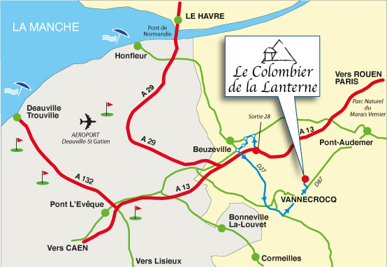 Location of the cottage le Colombier de la Lanterne in Normandy